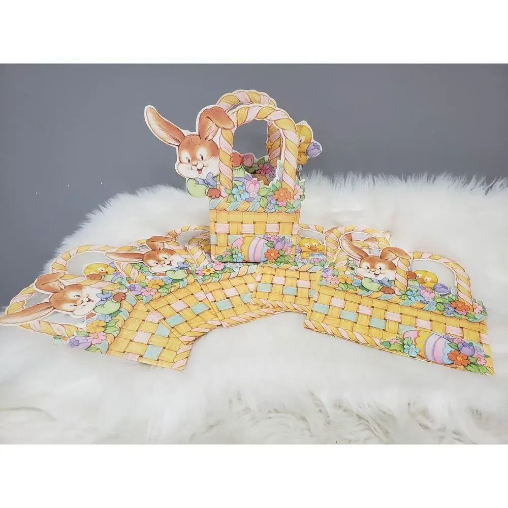 LOT 6 American Greeting Bloomer Bunny Pop Out Easter Basket Diecut 1991‎ retro